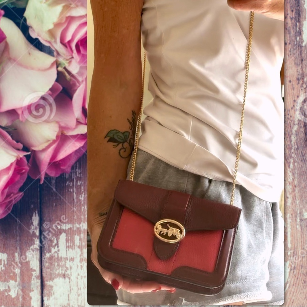 COACH NWOT Georgie Crossbody Oxblood & Wine Leather Mini Clutch Bag 7287 - Picture 16 of 17